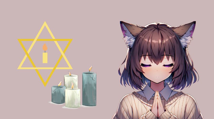 女性がユダヤの式典で手を合わせて祈っている